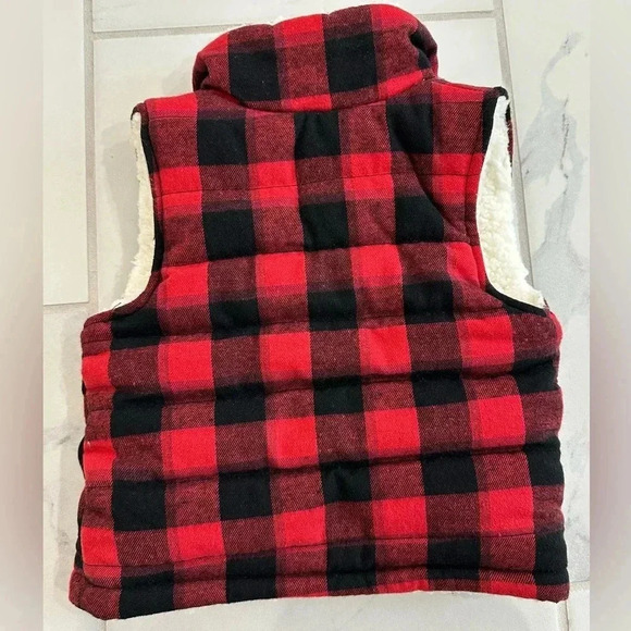 NWT Kids/Toddler Mud Pie Plaid Vest Sherpa Lined 12/18 Month Red/black - Picture 3 of 6